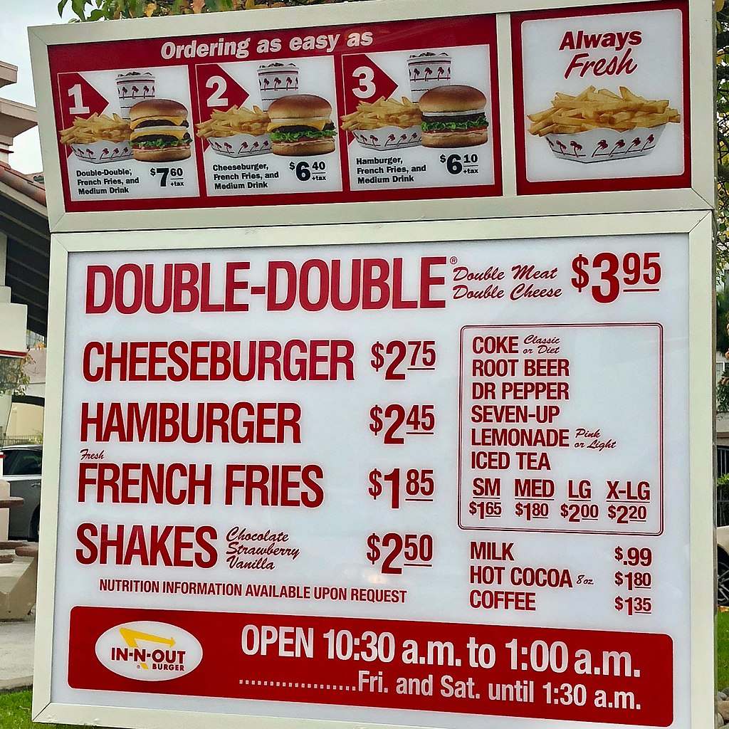 Photo of In-N-Out Burger's famously simple drive-thru menu