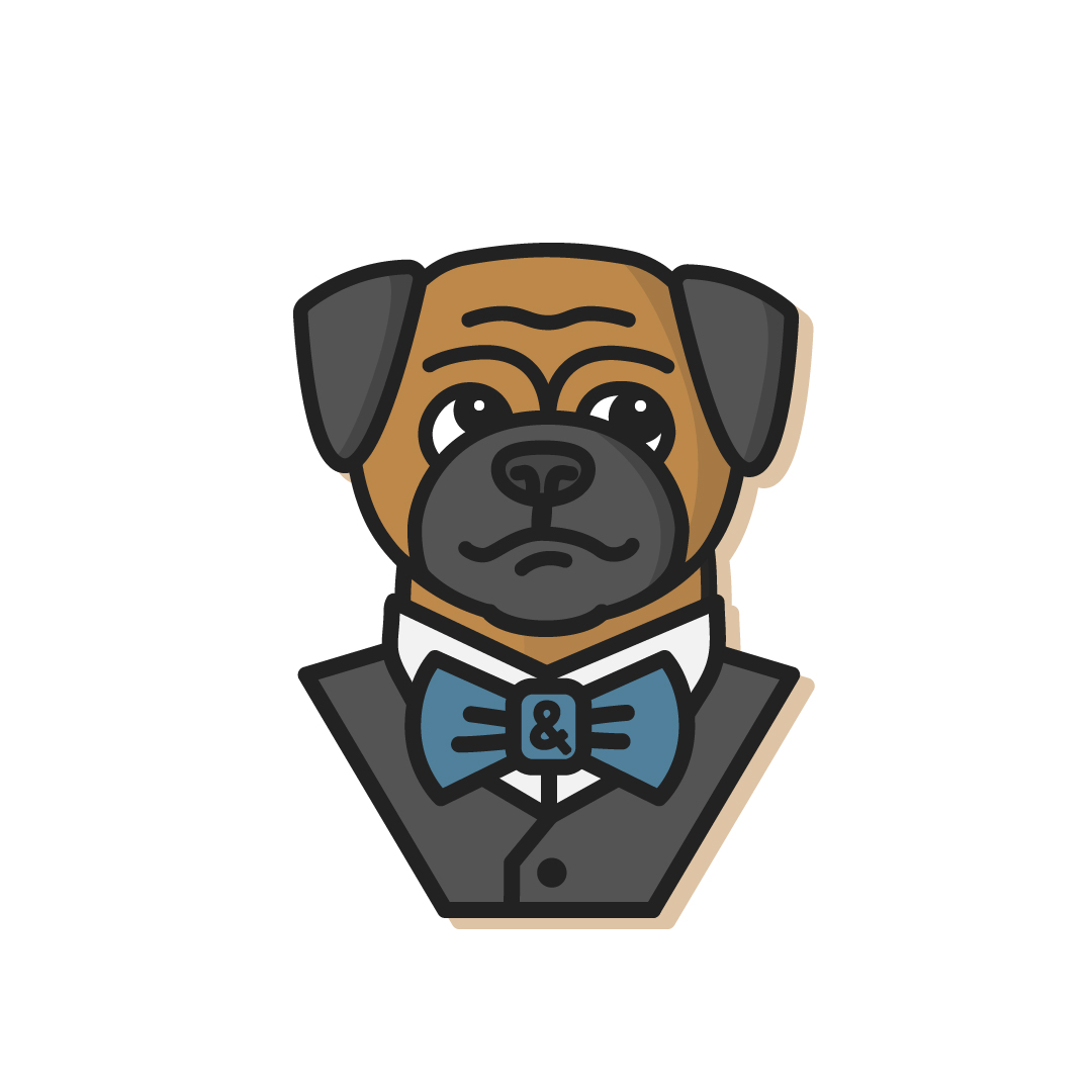 a dapper pug wearing a suit and bowtie