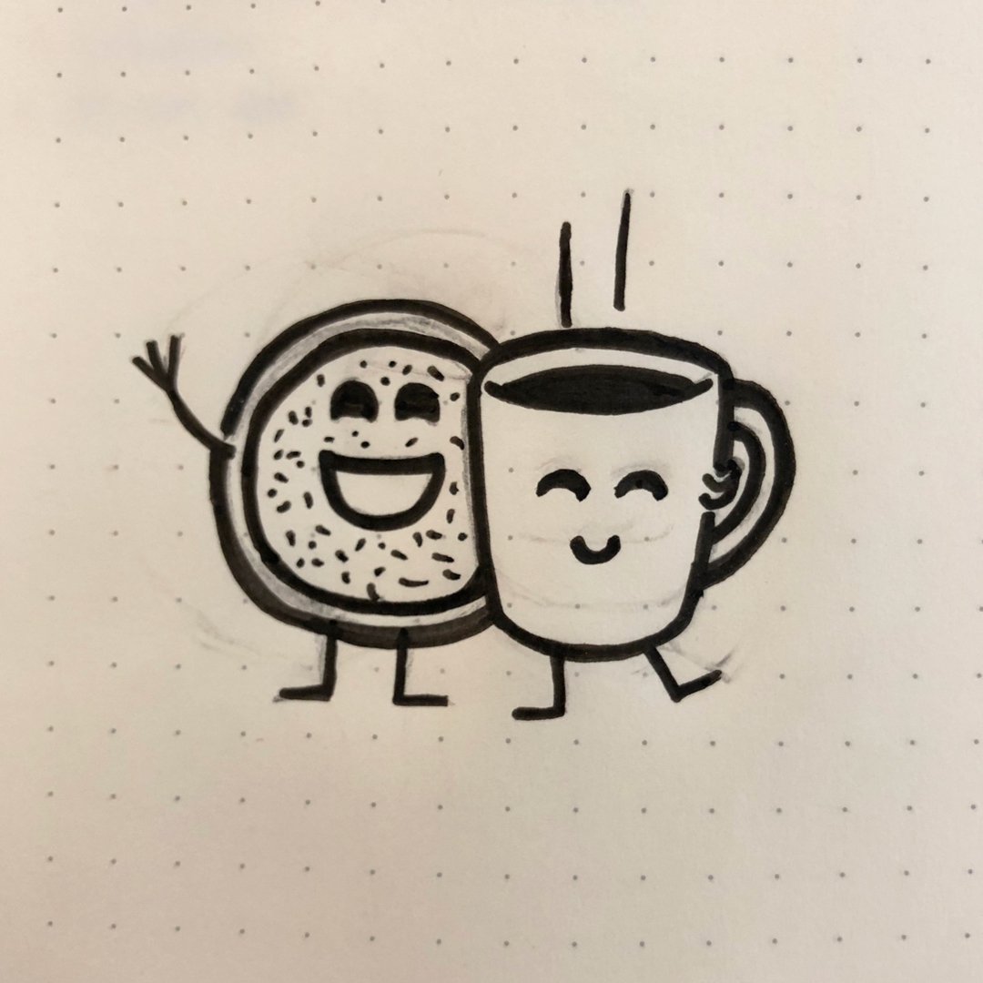 smiling mug and donut initial sketch