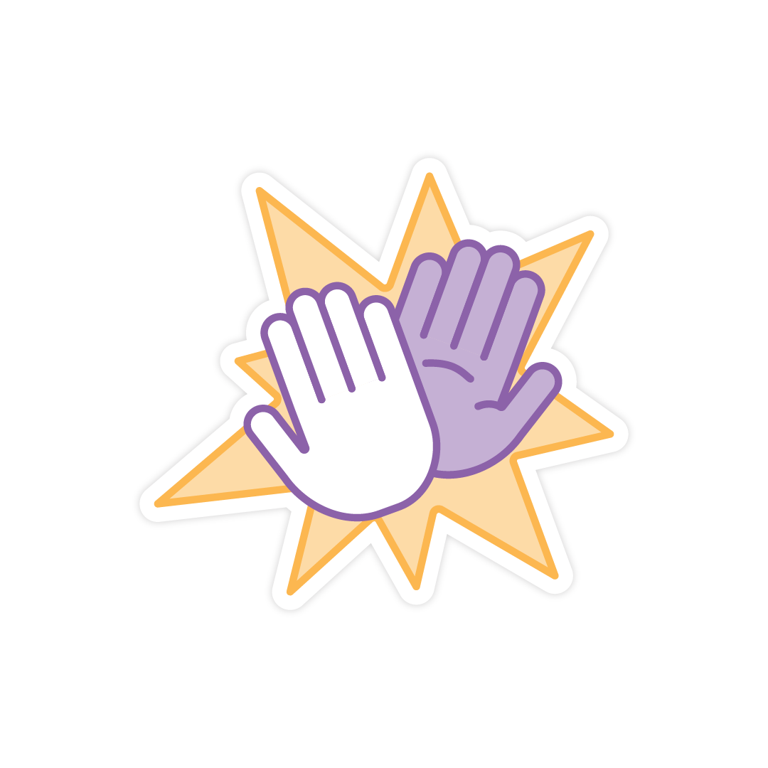 creativemornings sticker of high-fiving hands