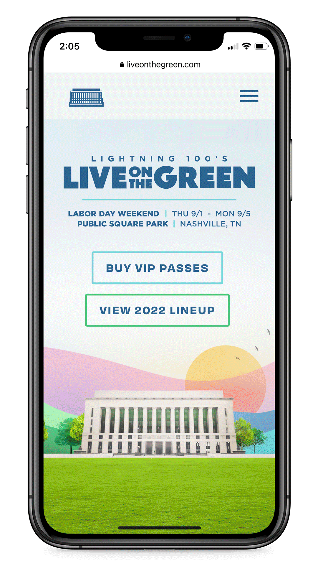 Live On The Green website on a mobile device