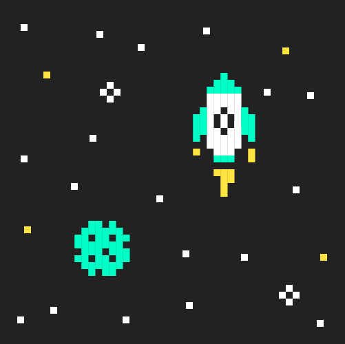 pixel-art green spaceship and planet