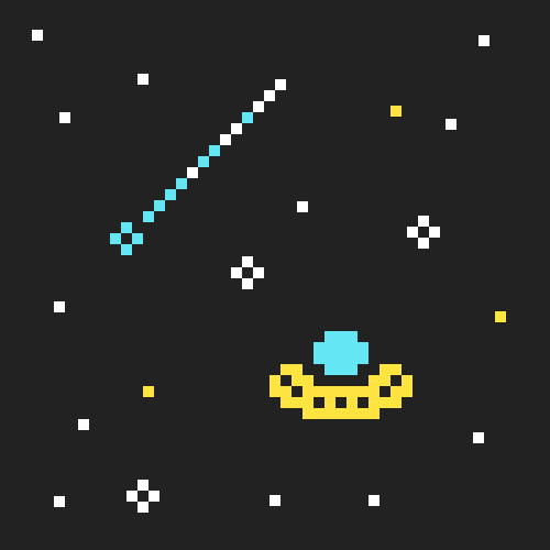 pixel-art ufo ship and shooting star