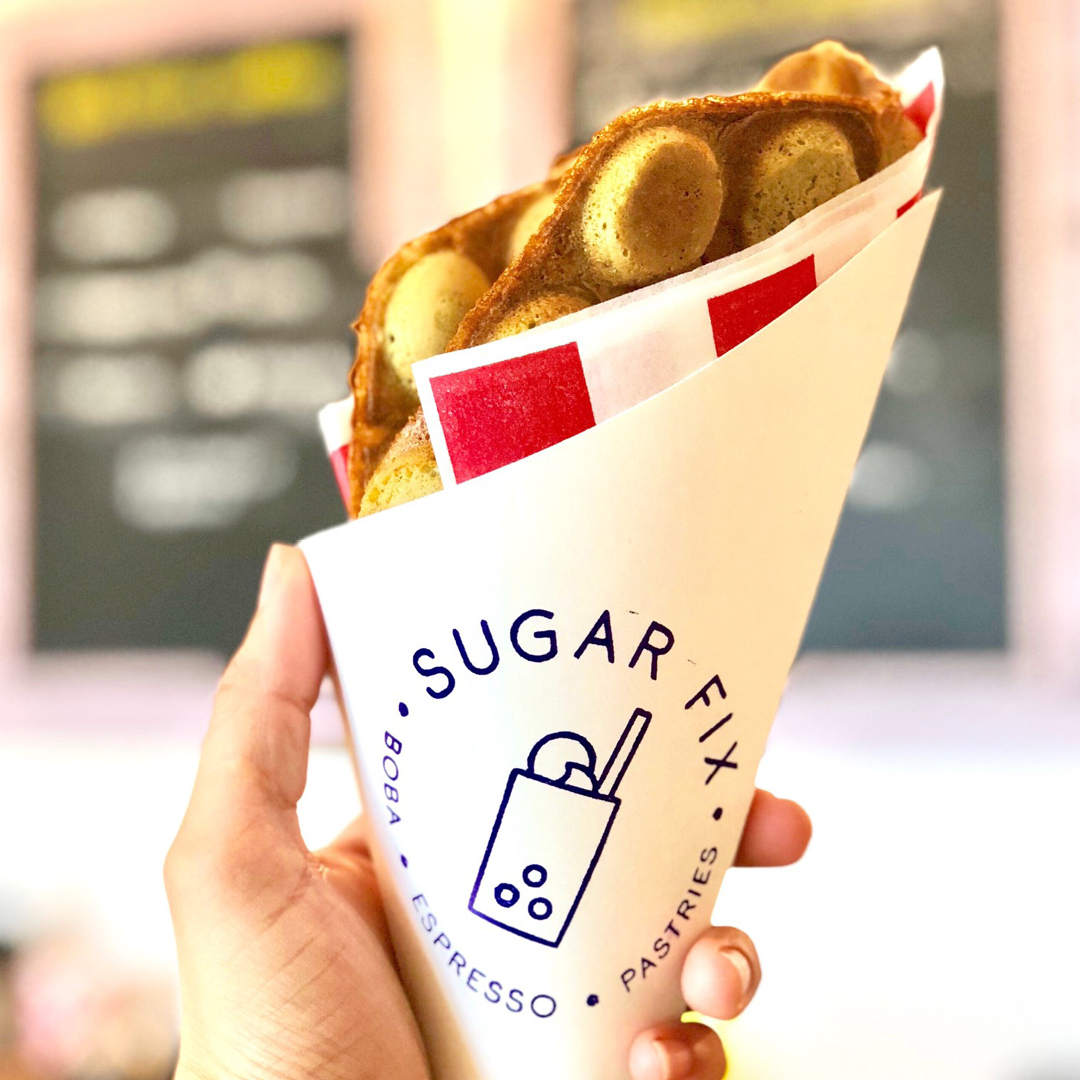 waffle wrapped in Sugar Fix branded paper